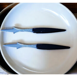 Vtg Stainless Steel & Black Plastic Handle Japan Olive Picks Appetizer